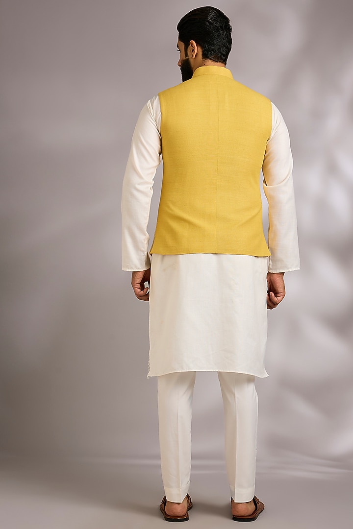 Marigold Silk Bundi Jacket by Dhruv Vaish at Pernia's Pop Up Shop
