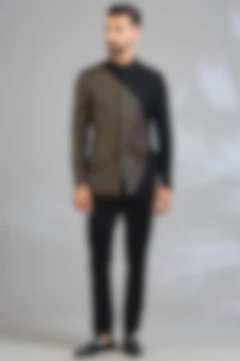 Black & Brown Suiting Groom Bandhgala Set by Dhruv Vaish at Pernia's Pop Up Shop