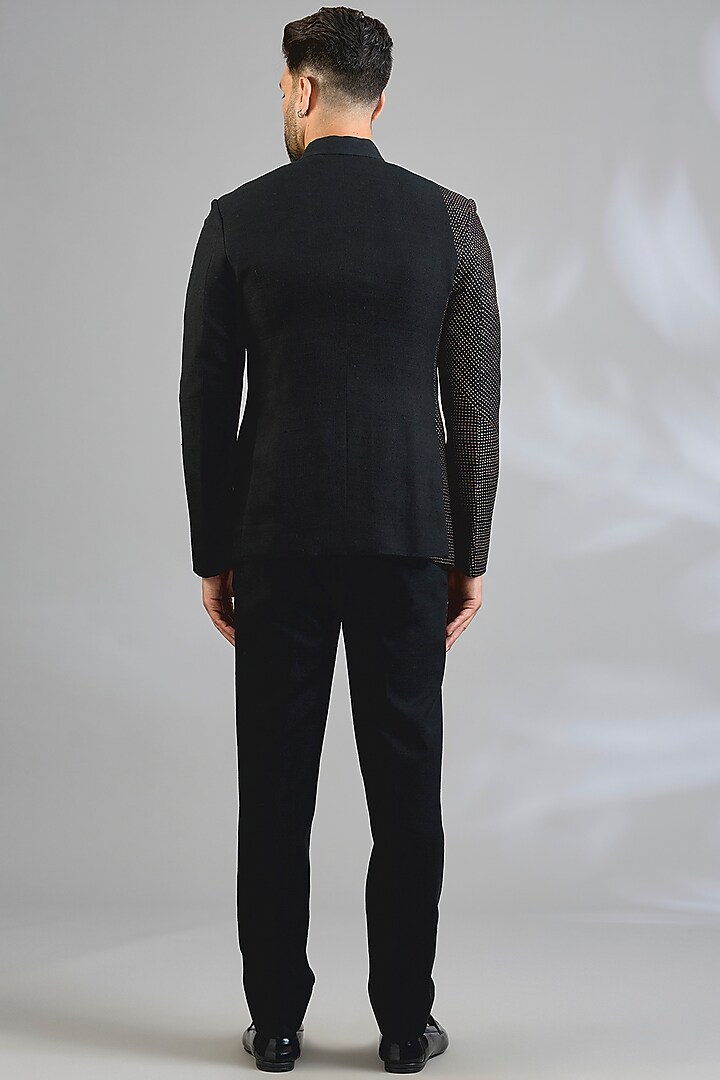 Black & Brown Suiting Groom Bandhgala Set by Dhruv Vaish at Pernia's Pop Up Shop