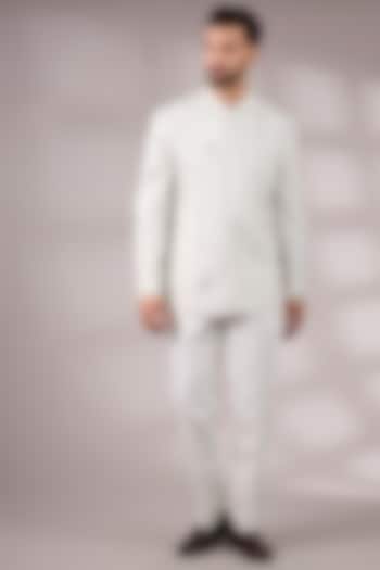 Ivory Silk Groom Bandhgala Set by Dhruv Vaish at Pernia's Pop Up Shop