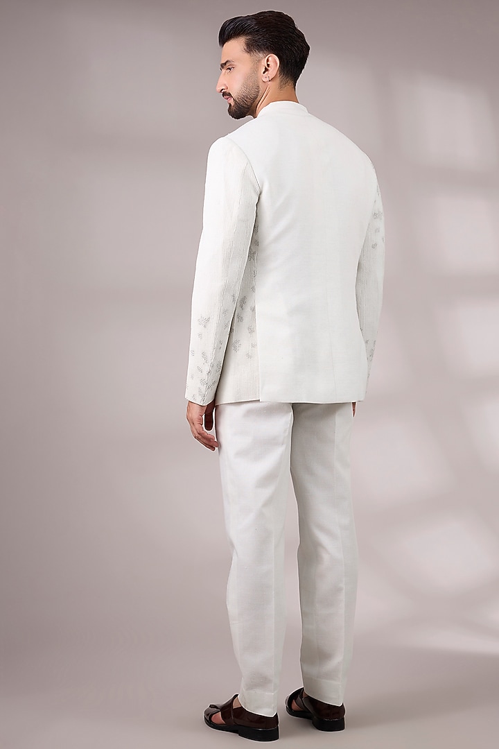 Ivory Silk Groom Bandhgala Set by Dhruv Vaish at Pernia's Pop Up Shop