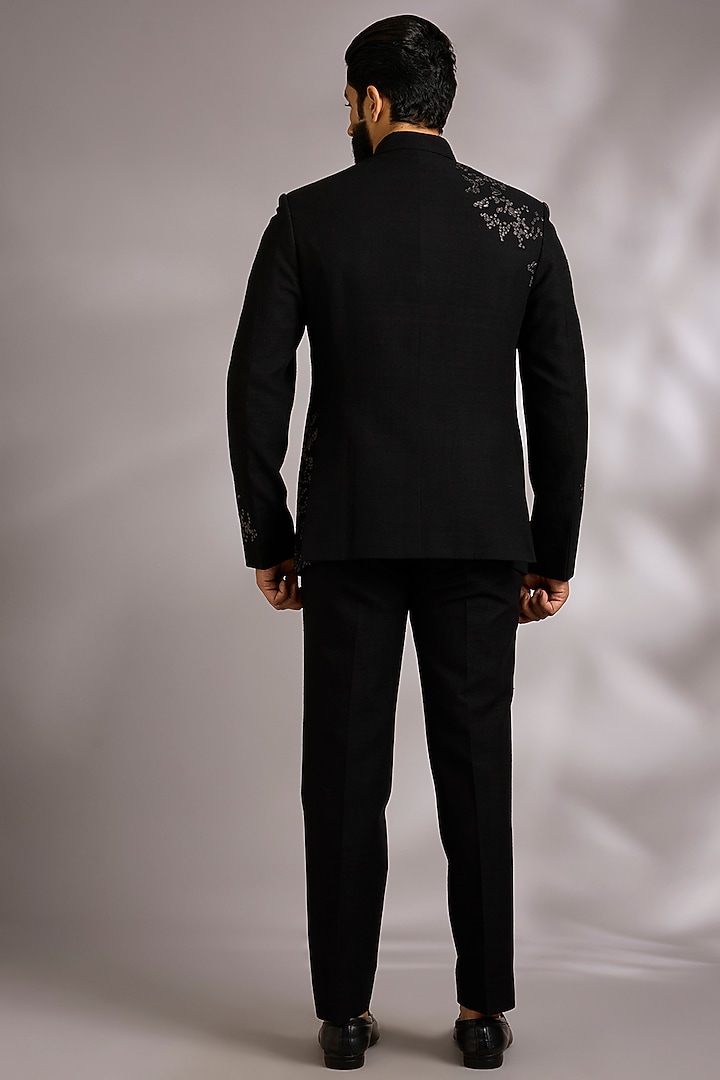 Black Silk Wedding Bandhgala Set by Dhruv Vaish at Pernia's Pop Up Shop