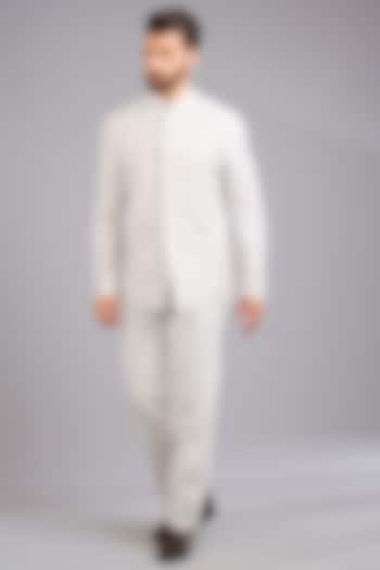 Ivory Silk Wedding Bandhgala Set by Dhruv Vaish at Pernia's Pop Up Shop