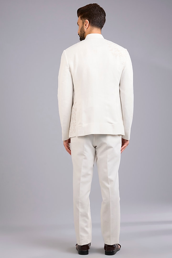 Ivory Silk Wedding Bandhgala Set by Dhruv Vaish at Pernia's Pop Up Shop