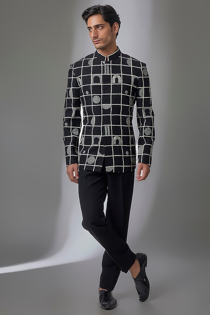 Black Silk Groom Bandhgala Set by Dhruv Vaish at Pernia's Pop Up Shop