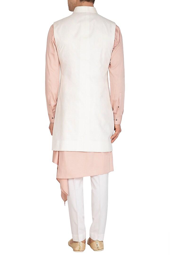 Cream Embroidered Long Nehru Jacket by Dhruv Vaish at Pernia's Pop Up Shop