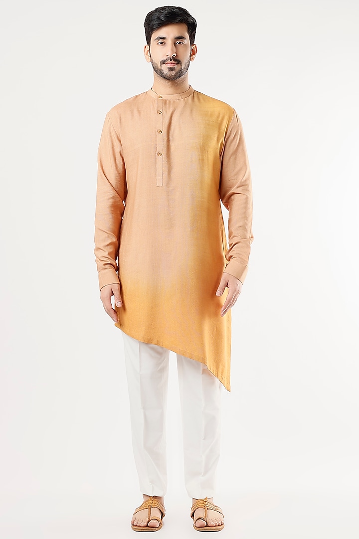 Tan Dyed Cotton Silk Kurta Set by Dhruv Vaish