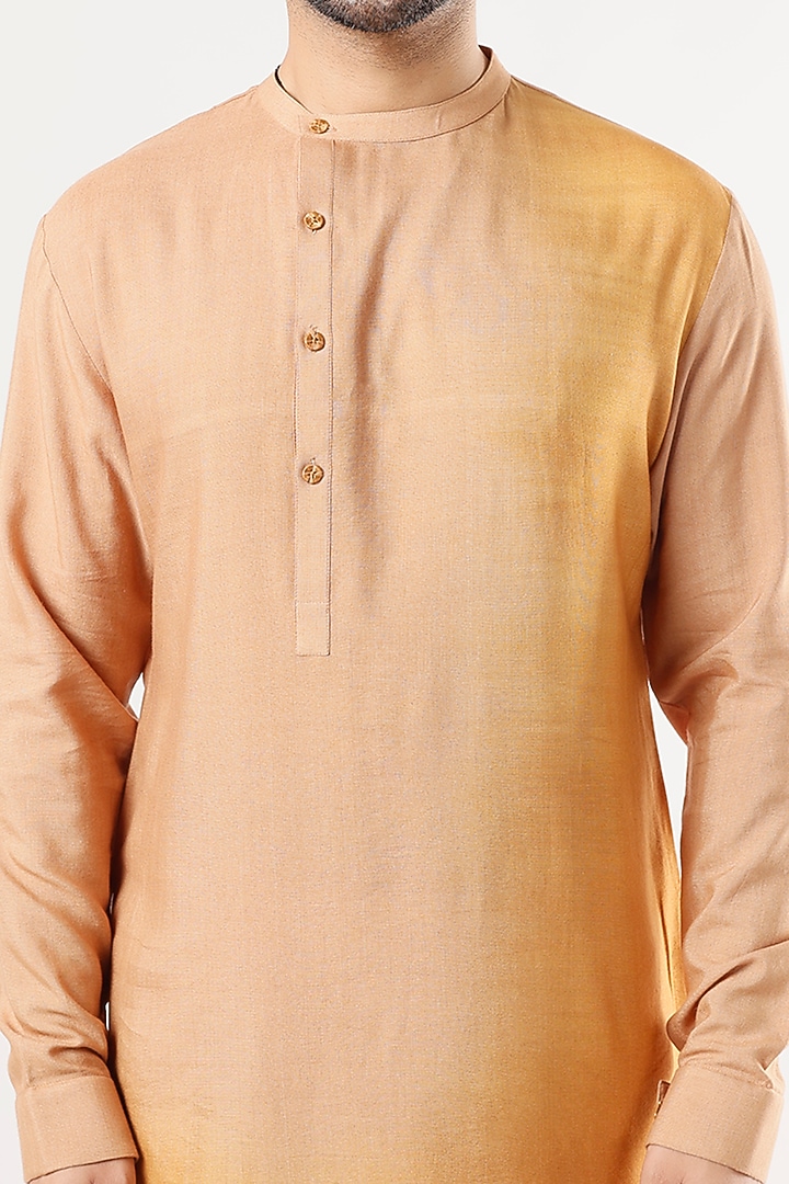 Tan Cotton Silk Dyed Kurta Set by Dhruv Vaish at Pernia's Pop Up Shop