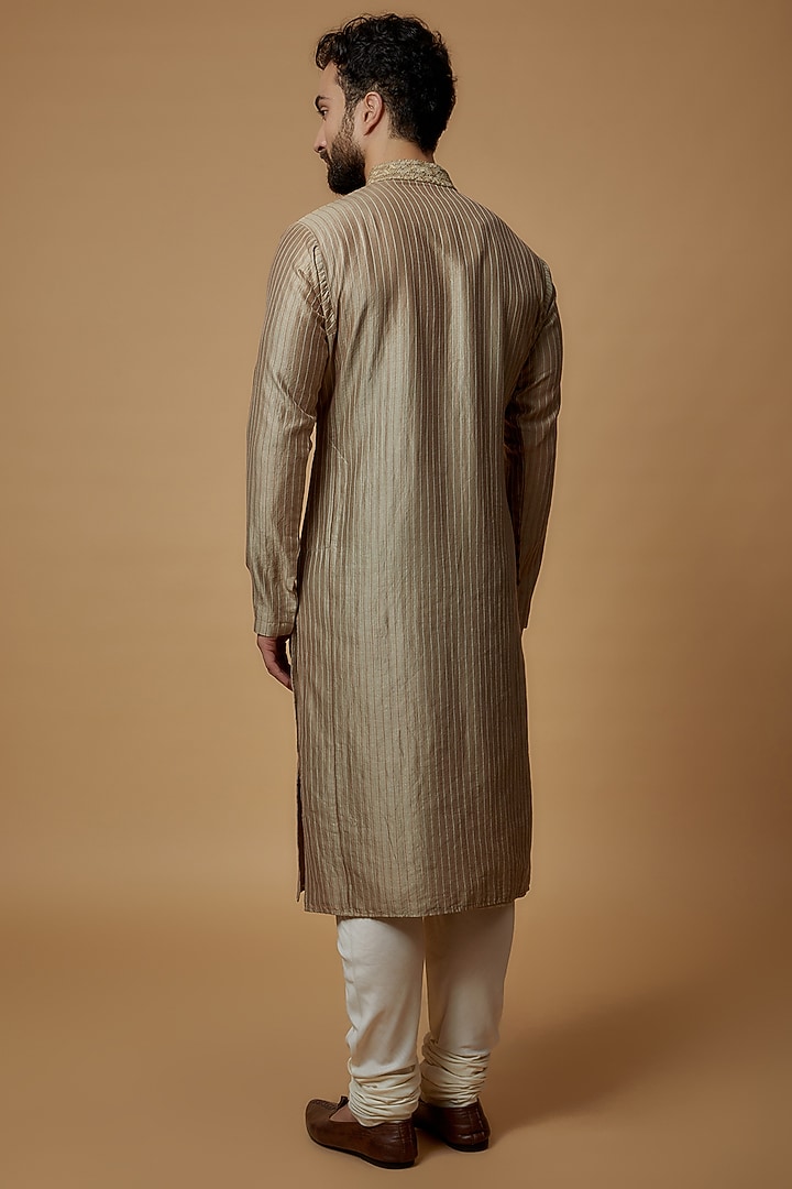 Light Brown Cotton Silk Chanderi Embroidered Kurta Set by Dhruv Vaish at Pernia's Pop Up Shop