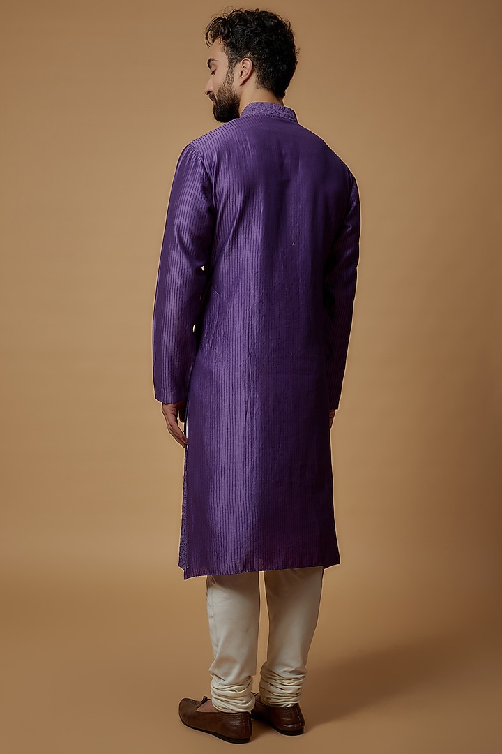 Violet Cotton Silk Chanderi Embroidered Kurta Set by Dhruv Vaish at Pernia's Pop Up Shop