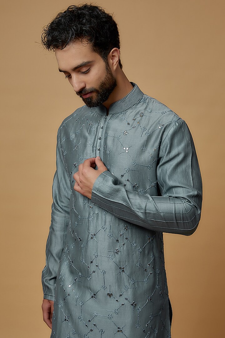 Mineral Blue Cotton Silk Chanderi Embroidered Kurta
by Dhruv Vaish at Pernia's Pop Up Shop