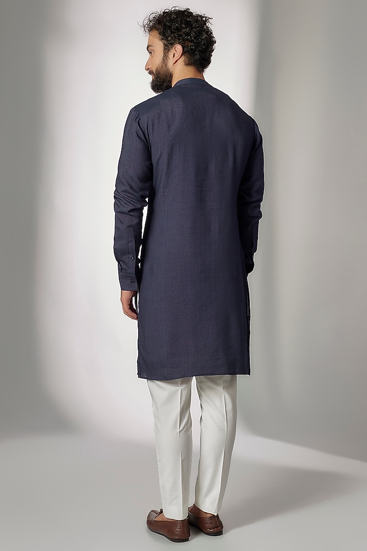Navy Blue Cotton Silk Draped Kurta Set by Dhruv Vaish at Pernia's Pop Up Shop