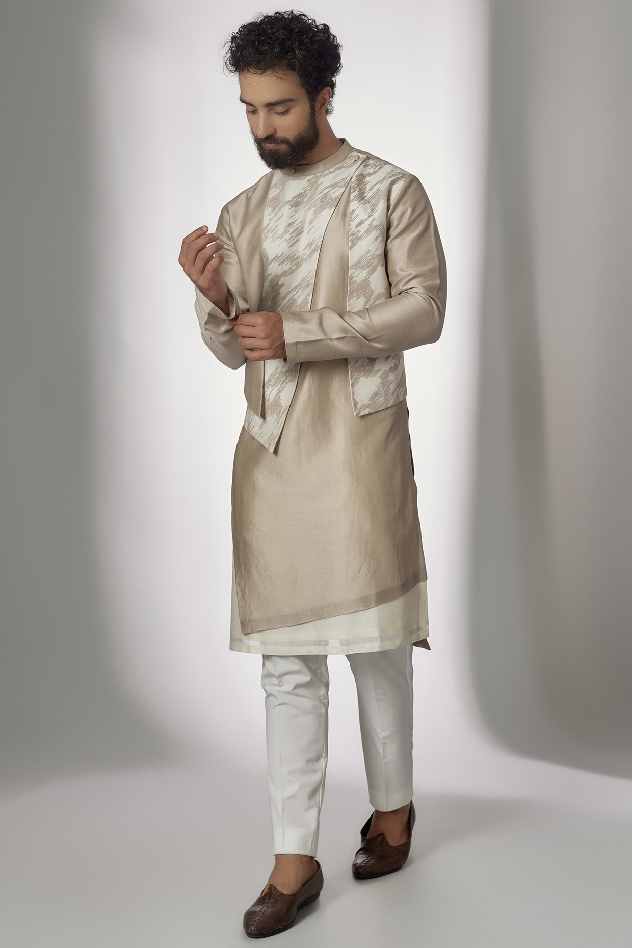 Moon Rock Embroidered Hybrid Kurta Set by Dhruv Vaish