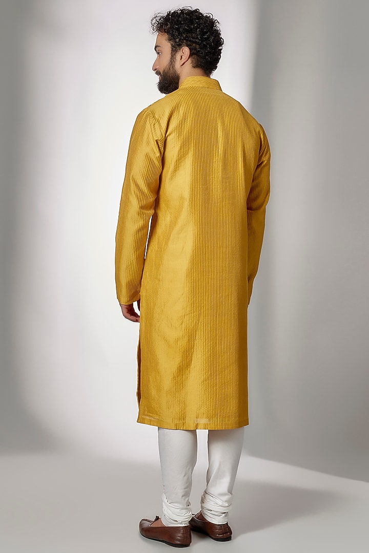 Marigold Cotton Silk Chanderi Printed Kurta Set by Dhruv Vaish at Pernia's Pop Up Shop