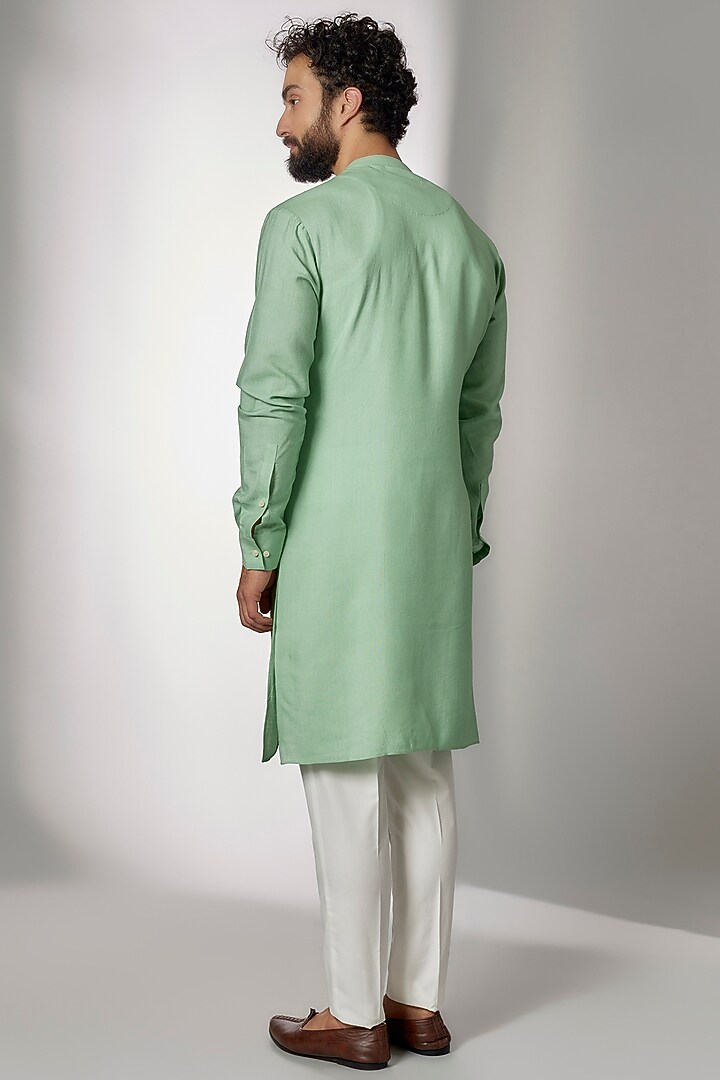 Jade Mist Cotton Silk Draped Kurta Set by Dhruv Vaish at Pernia's Pop Up Shop