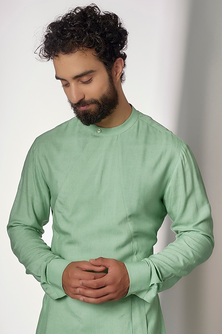 Jade Mist Cotton Silk Draped Kurta Set by Dhruv Vaish at Pernia's Pop Up Shop