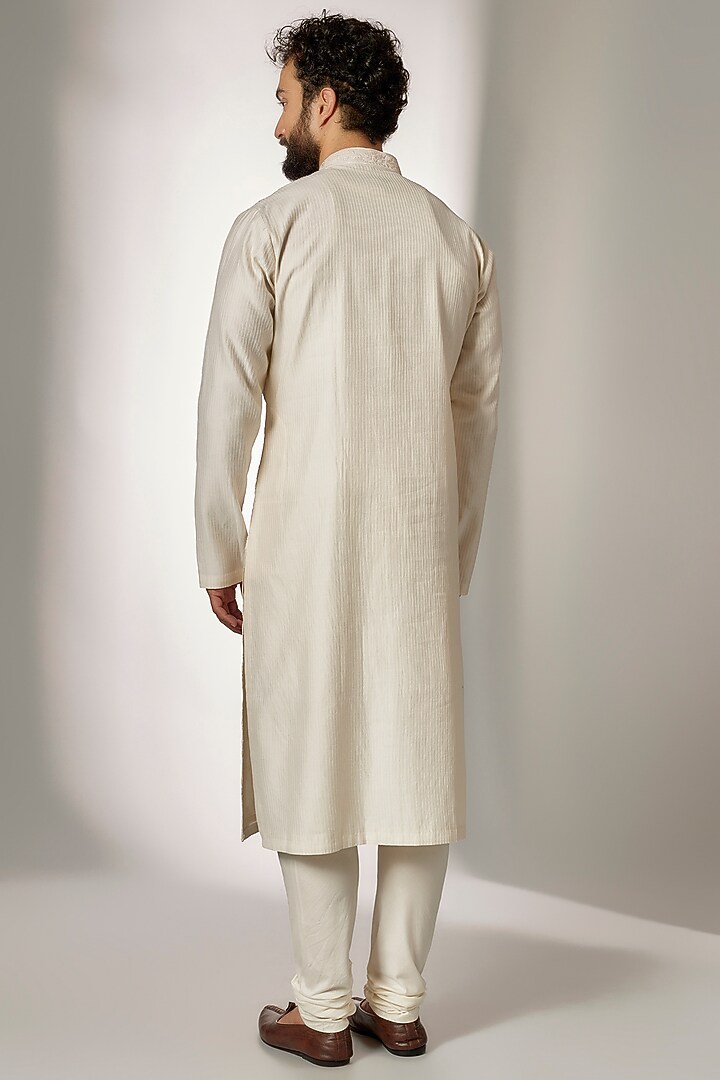 Cream Cotton Silk Chanderi Embroidered Kurta Set by Dhruv Vaish at Pernia's Pop Up Shop