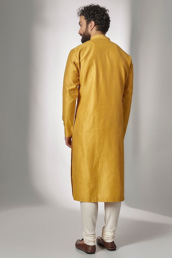 Marigold Cotton Silk Chanderi Embroidered Kurta Set by Dhruv Vaish at Pernia's Pop Up Shop