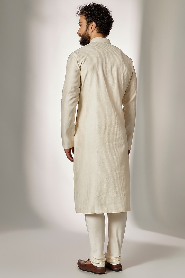 Cream Cotton Silk Chanderi Embroidered Kurta Set by Dhruv Vaish at Pernia's Pop Up Shop