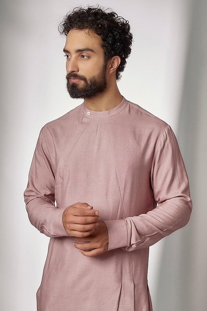 Mauve Cotton Silk Draped Kurta Set by Dhruv Vaish at Pernia's Pop Up Shop