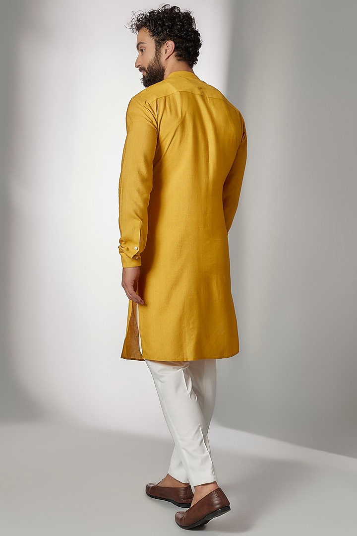 Marigold Cotton Silk Draped Kurta Set by Dhruv Vaish at Pernia's Pop Up Shop