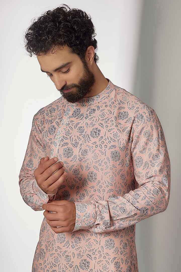 Sandrose Cotton Silk Printed Asymmetrical Kurta Set by Dhruv Vaish at Pernia's Pop Up Shop