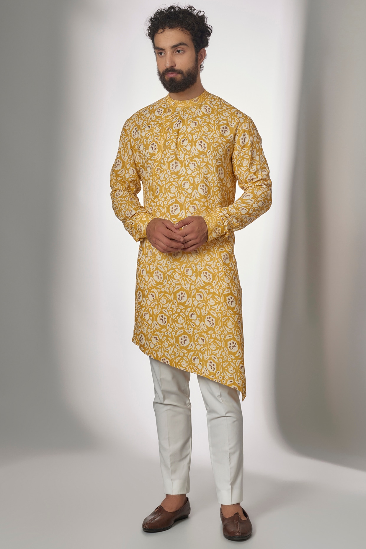 Yellow kurta discount pajama punjabi style