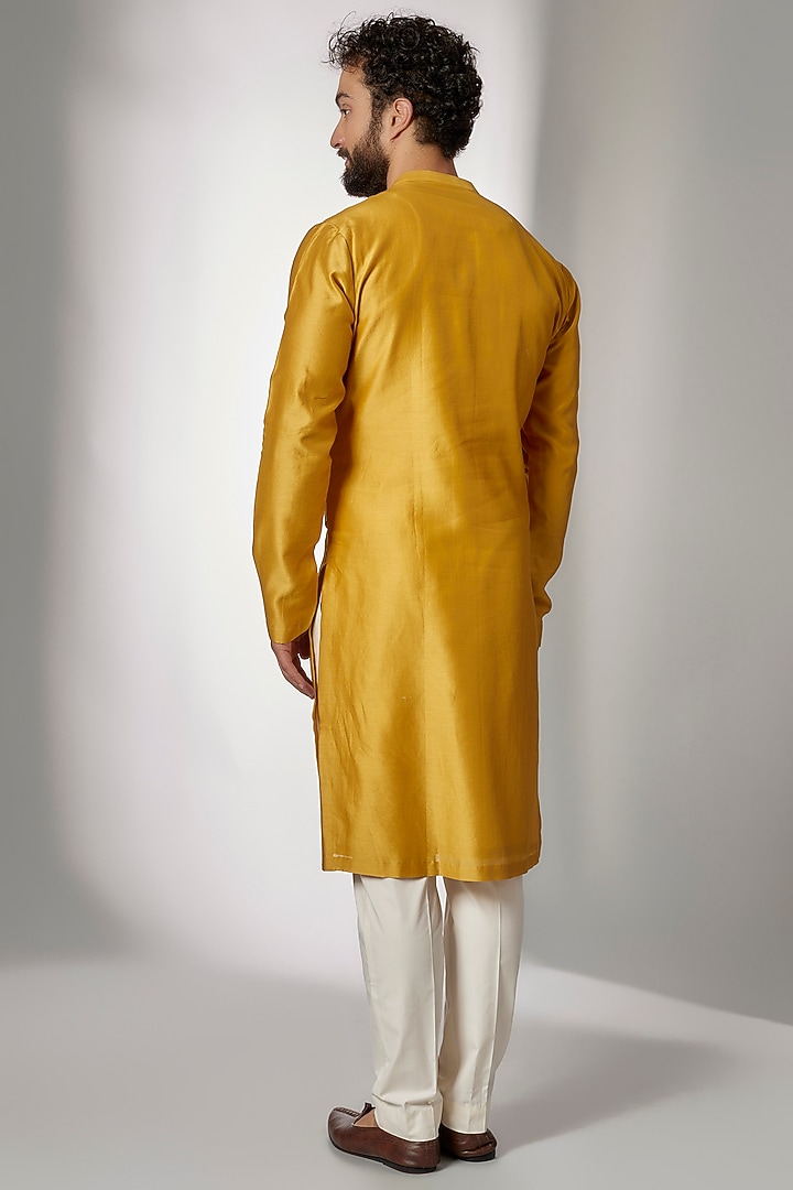 Marigold Cotton Silk Chanderi Embroidered Hybrid Kurta Set by Dhruv Vaish at Pernia's Pop Up Shop