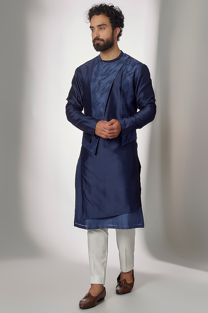 Navy Embroidered Hybrid Kurta Set by Dhruv Vaish