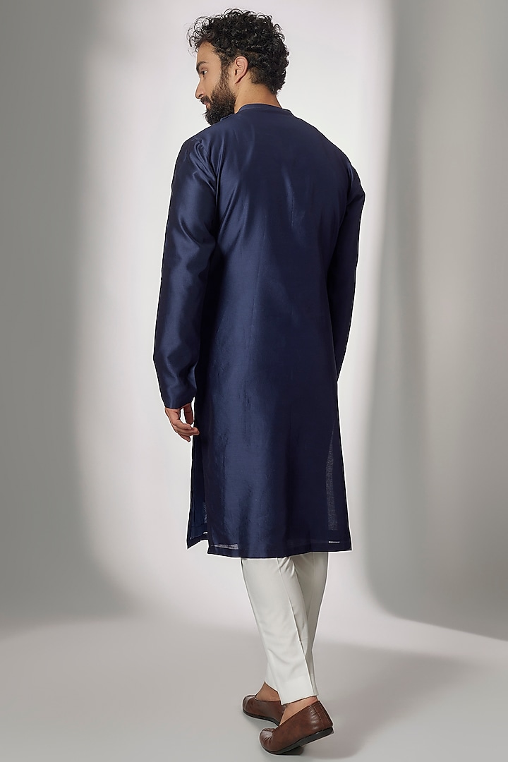 Navy Cotton Silk Chanderi Embroidered Hybrid Kurta Set by Dhruv Vaish at Pernia's Pop Up Shop