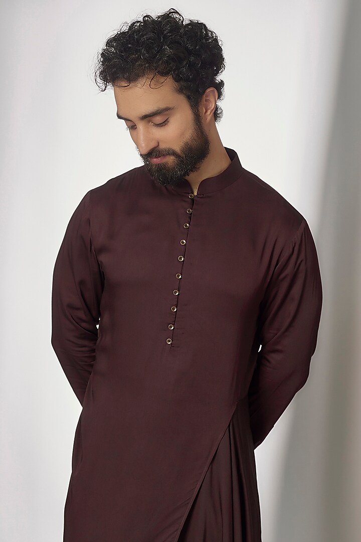 Old Mauve Cotton Satin Kurta Set by Dhruv Vaish at Pernia's Pop Up Shop