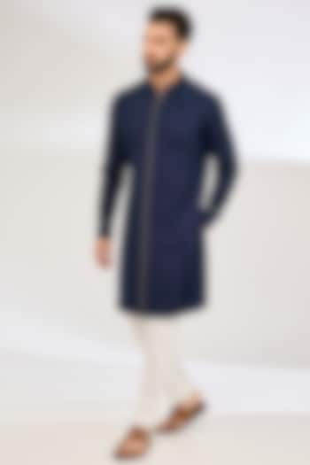 Navy Blue Cotton Kurta Set by Dhruv Vaish