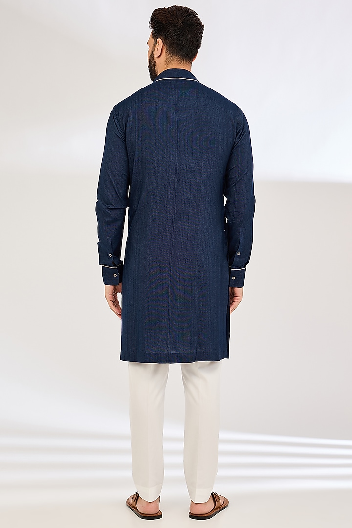 Navy Blue Cotton Kurta Set by Dhruv Vaish at Pernia's Pop Up Shop