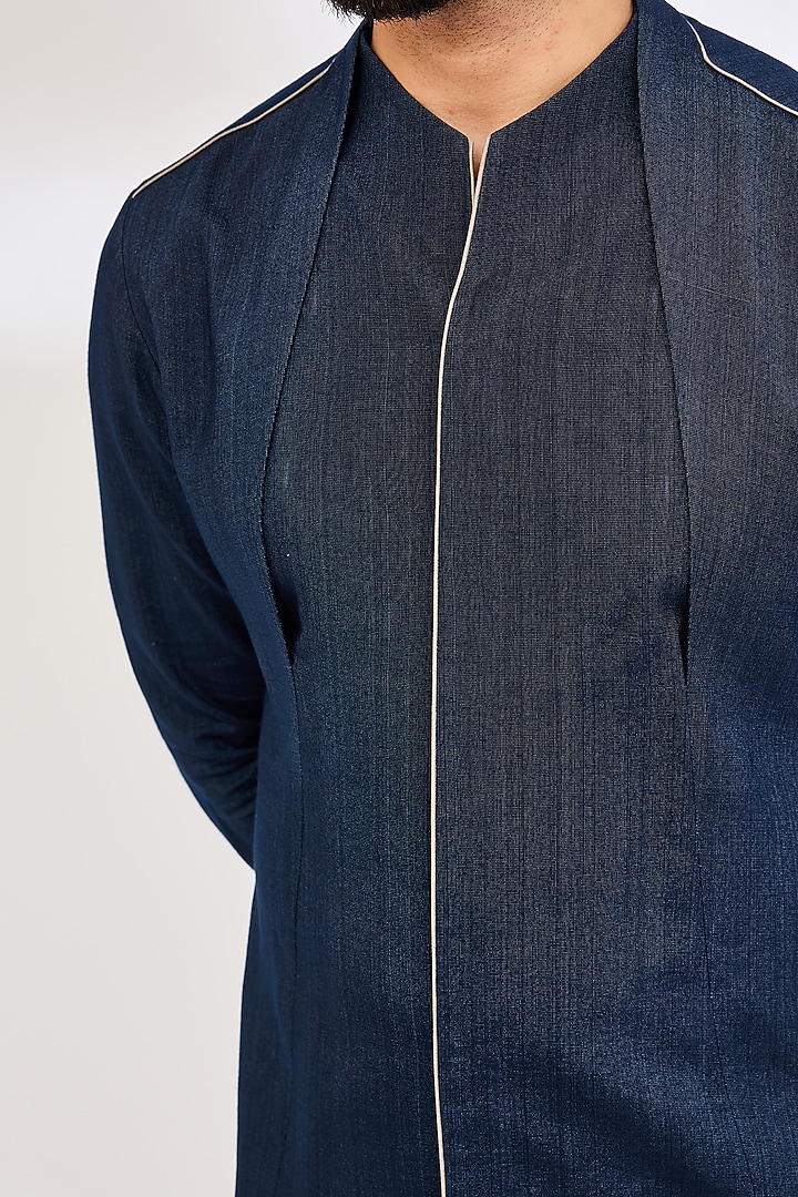 Navy Blue Cotton Kurta Set by Dhruv Vaish at Pernia's Pop Up Shop