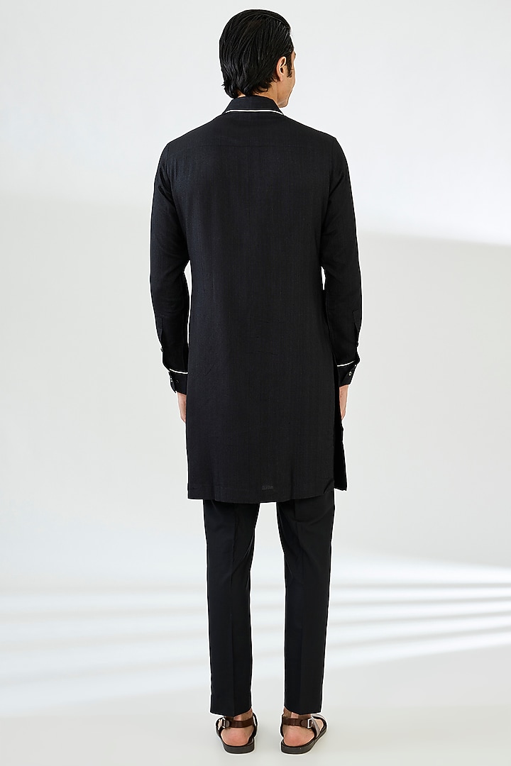 Black Cotton Silk Chanderi Printed Kurta Set by Dhruv Vaish at Pernia's Pop Up Shop