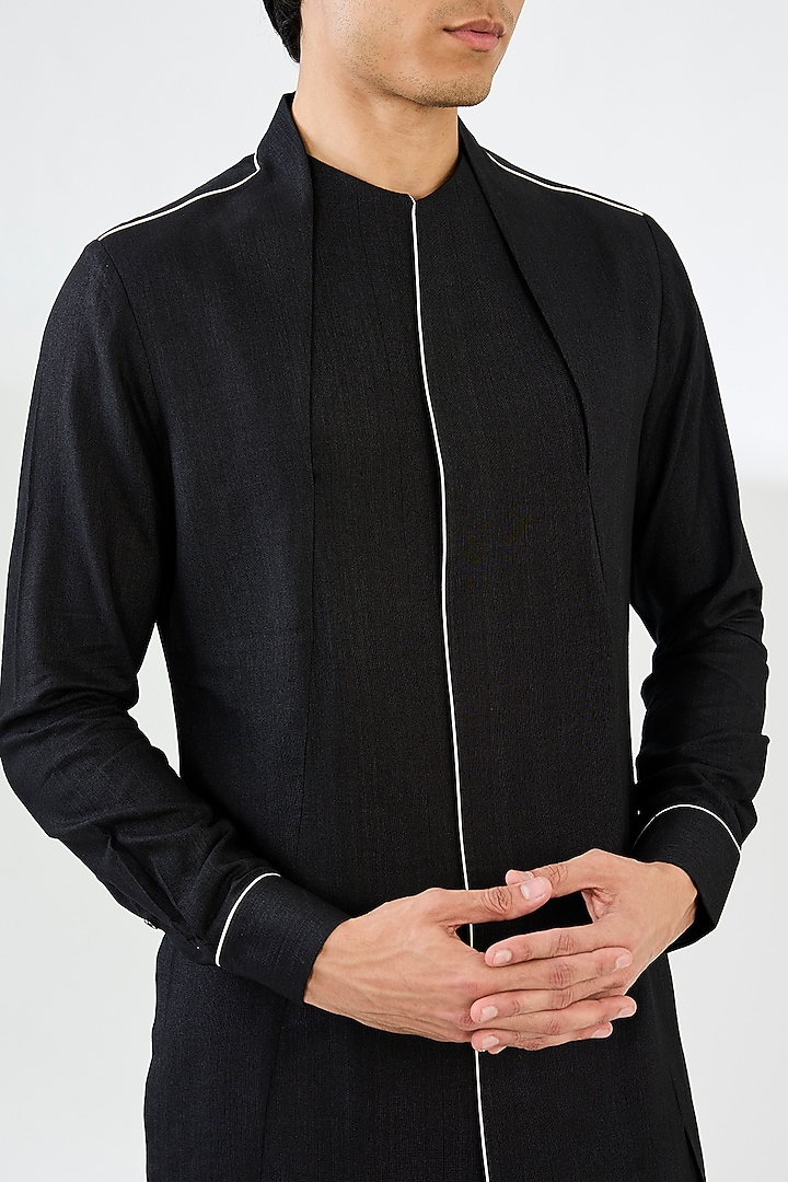 Black Cotton Silk Chanderi Printed Kurta Set by Dhruv Vaish at Pernia's Pop Up Shop