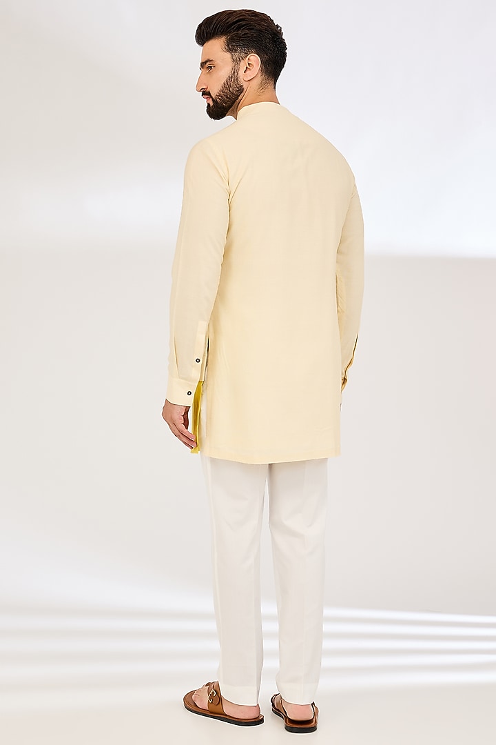 Cream-Mustard Cotton Ombre Kurta Set by Dhruv Vaish at Pernia's Pop Up Shop