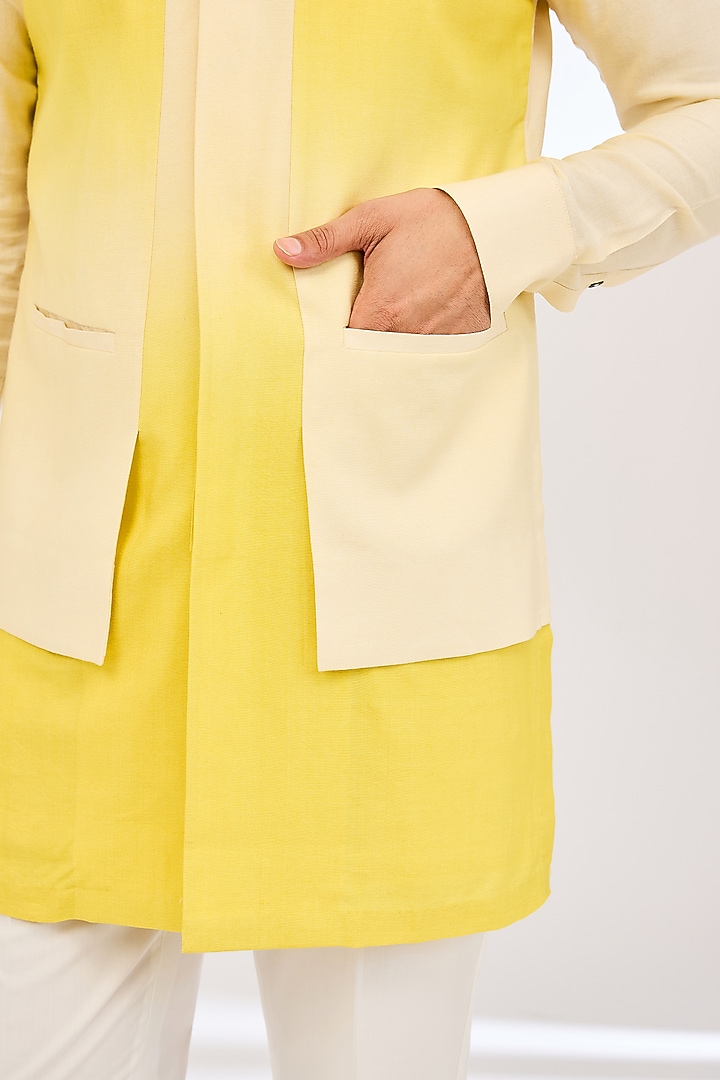 Cream-Mustard Cotton Ombre Kurta Set by Dhruv Vaish at Pernia's Pop Up Shop