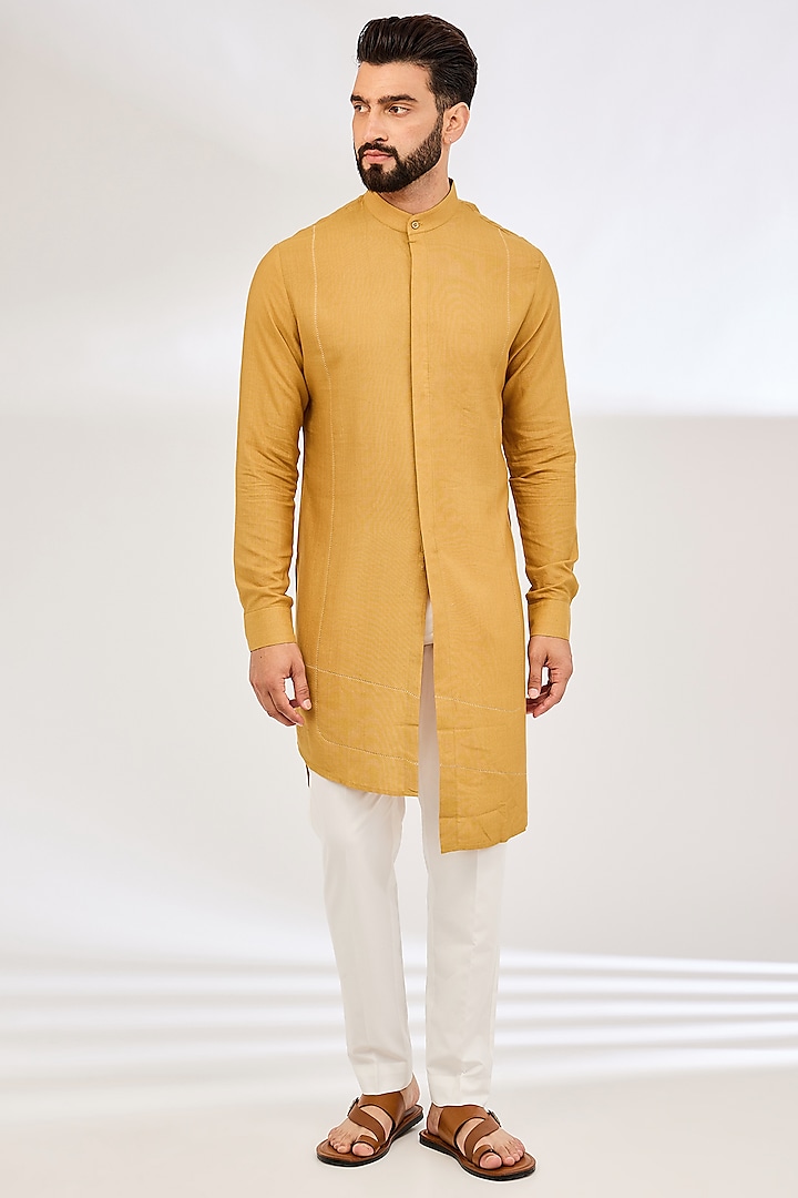 Mustard Cotton Kurta Set by Dhruv Vaish