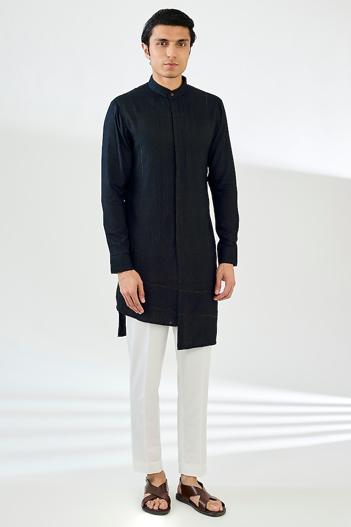 Navy Blue Cotton Printed Kurta Set by Dhruv Vaish