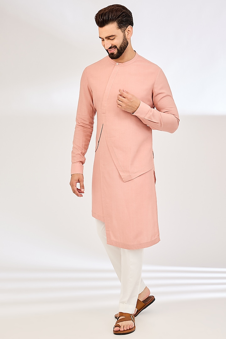 Onion Pink Cotton Kurta Set by Dhruv Vaish