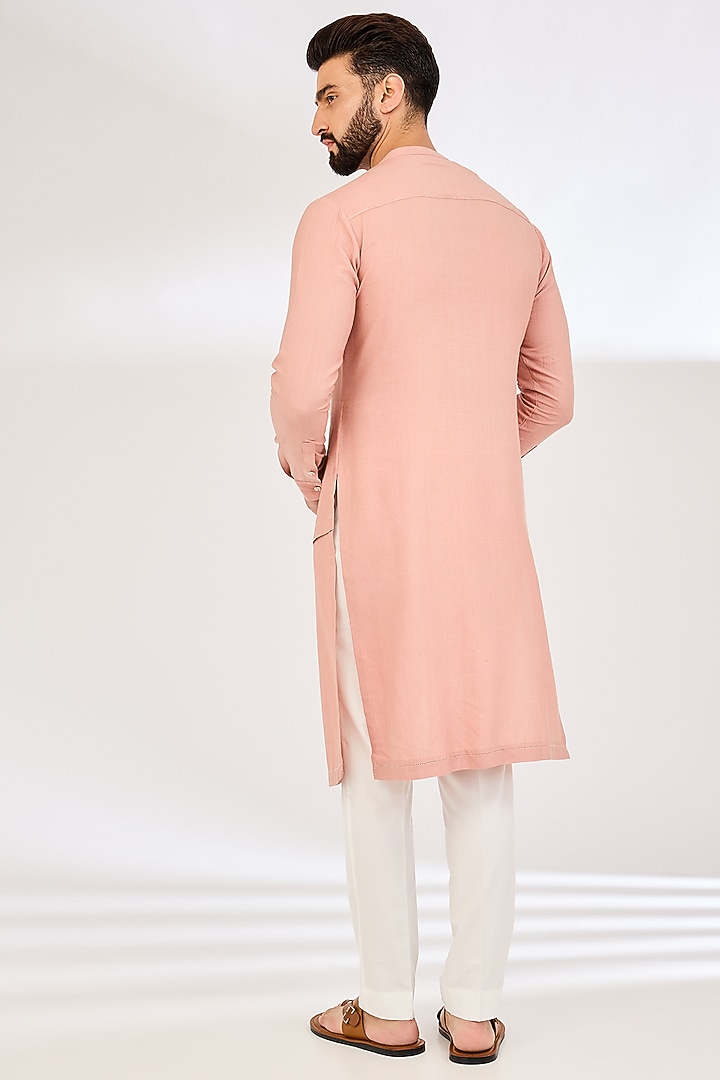 Onion Pink Cotton Kurta Set by Dhruv Vaish at Pernia's Pop Up Shop