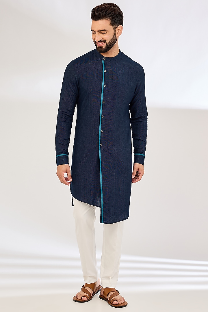 Navy Cotton Kurta Set by Dhruv Vaish