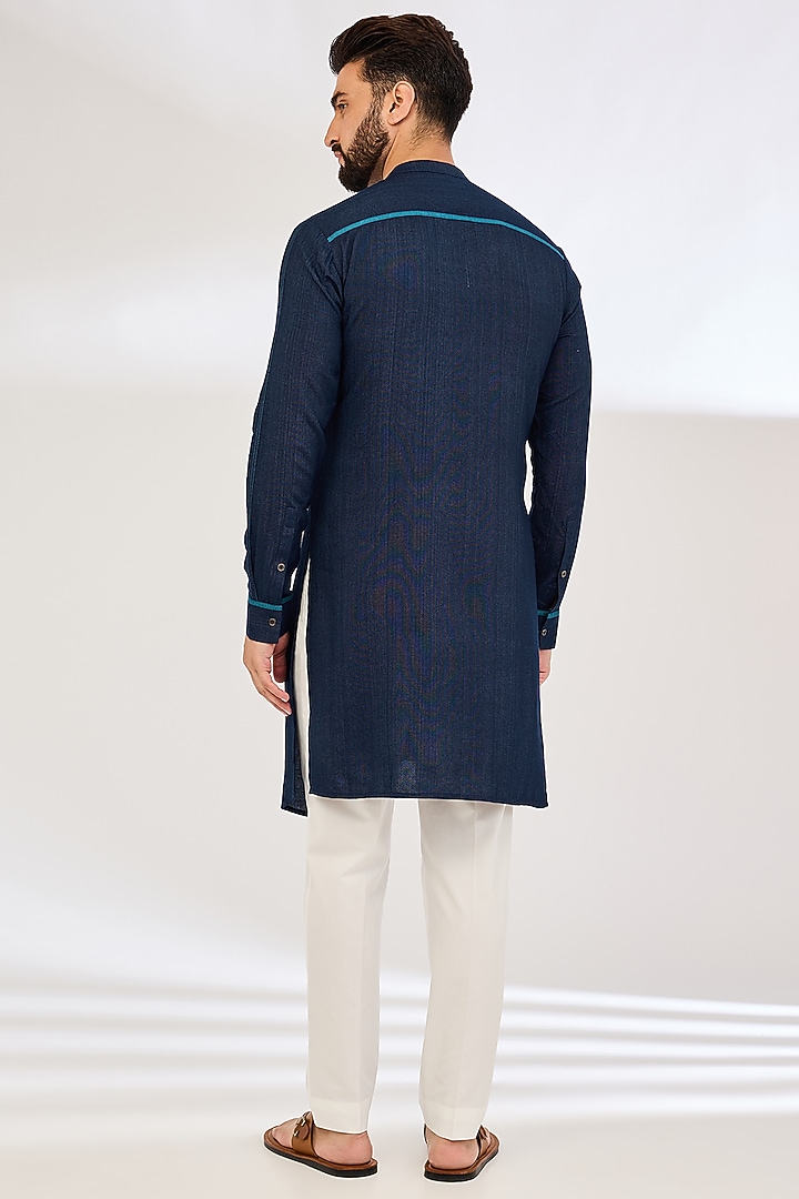 Navy Cotton Kurta Set by Dhruv Vaish at Pernia's Pop Up Shop