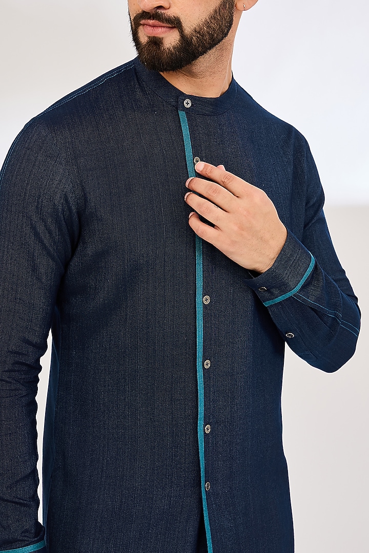 Navy Cotton Kurta Set by Dhruv Vaish at Pernia's Pop Up Shop