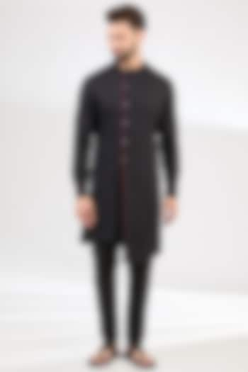 Black Cotton Kurta Set by Dhruv Vaish