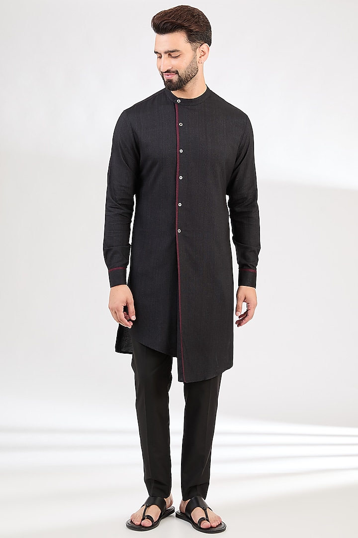 Black Cotton Kurta Set by Dhruv Vaish