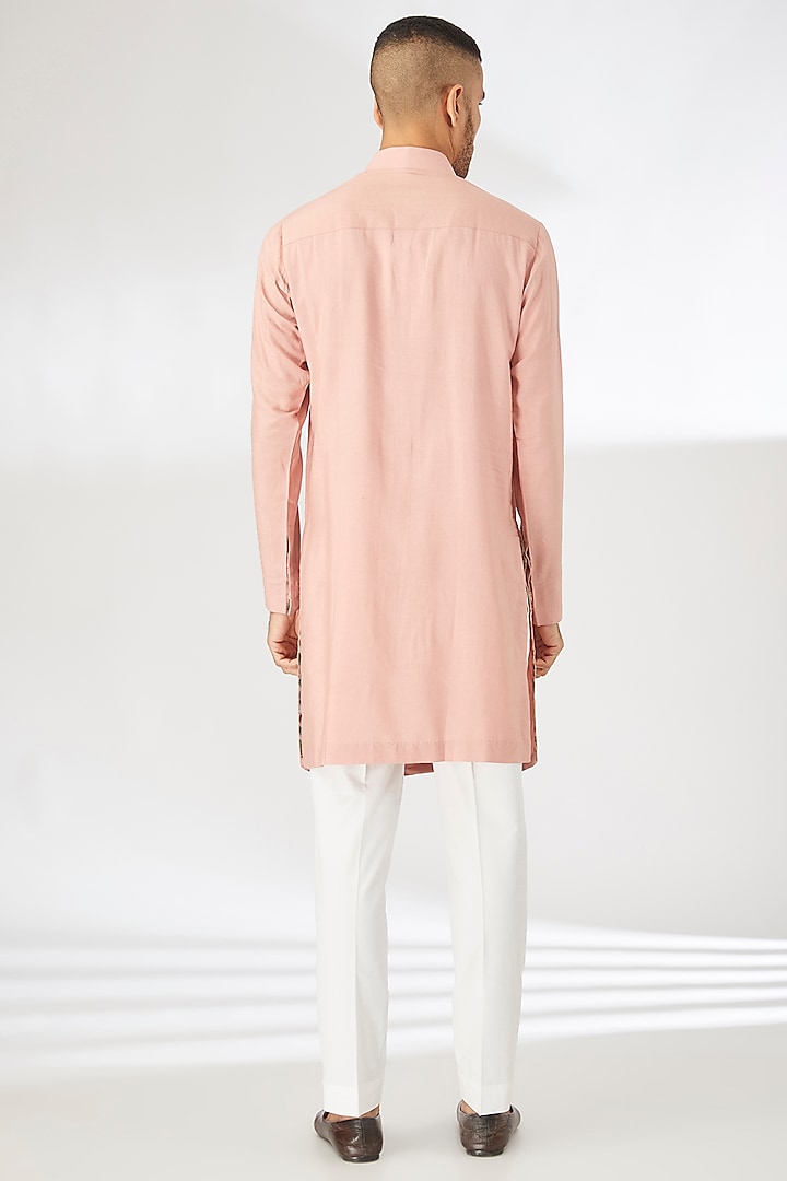 Onion Pink Cotton Silk Kurta Set by Dhruv Vaish at Pernia's Pop Up Shop
