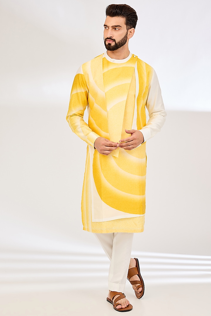 Cream-Mustard Cotton Kurta Set by Dhruv Vaish