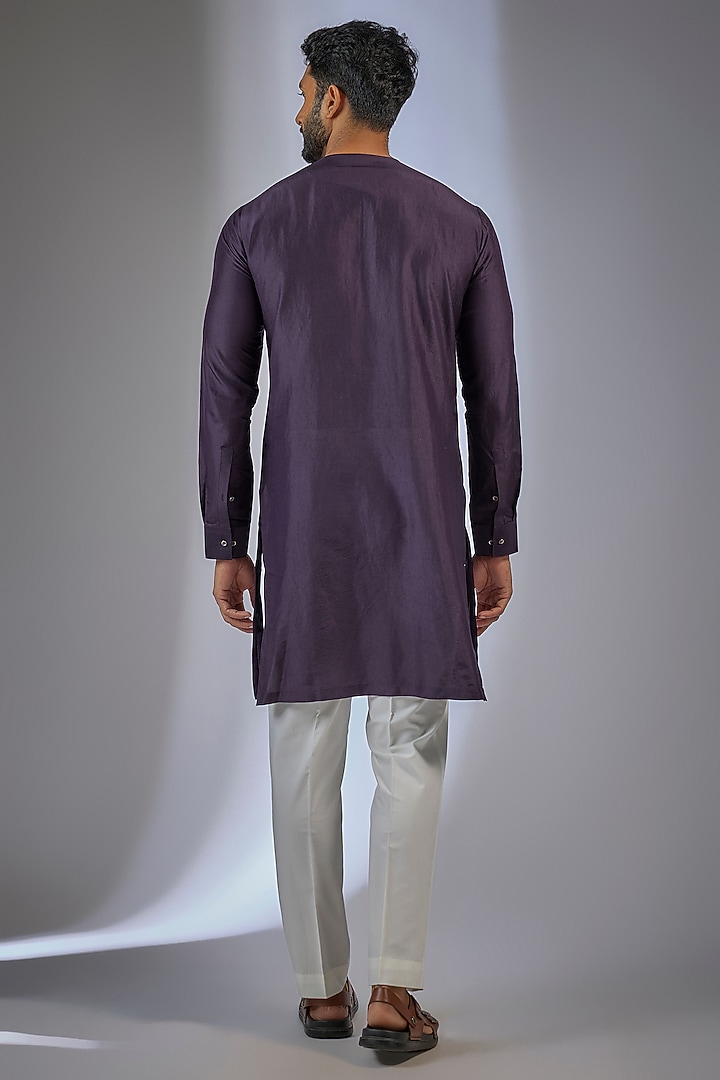 Midnight Purple Cotton Silk Chanderi Embroidered Kurta Set by Dhruv Vaish at Pernia's Pop Up Shop